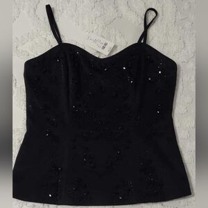 Cache Black Beaded Corset Top Zipper Back Straps Strapless NEW Size Medium